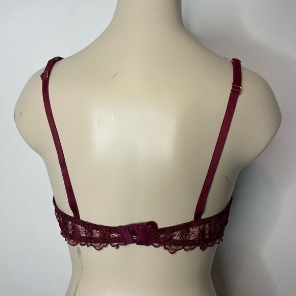NEW Muse by Coco De Mer Bra 34B Maroon Lace Unlined Underwire Sheer Feminine - Picture 2 of 6